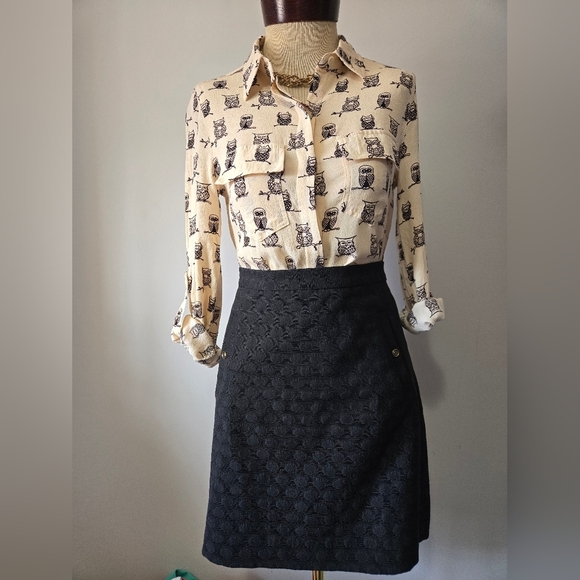 PORRIDGE ANTHROPOLOGIE Cream Owl Print Button-Up Shirt. Size Small - Picture 2 of 13
